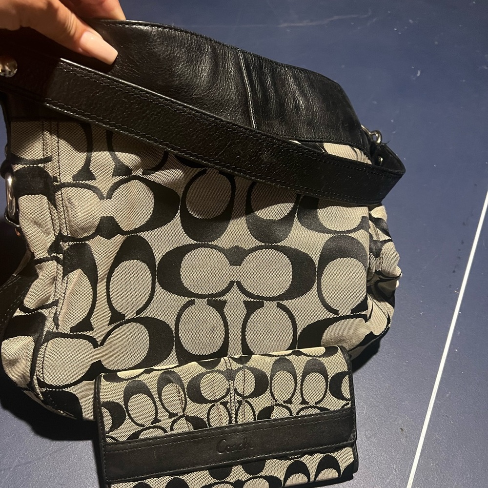 Coach canvas shoulder bag with matching wallet